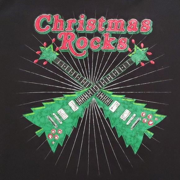 Christmas Rocks Rolling Stone font short sleeve graphic tee XL Holiday guitars - Picture 2 of 4